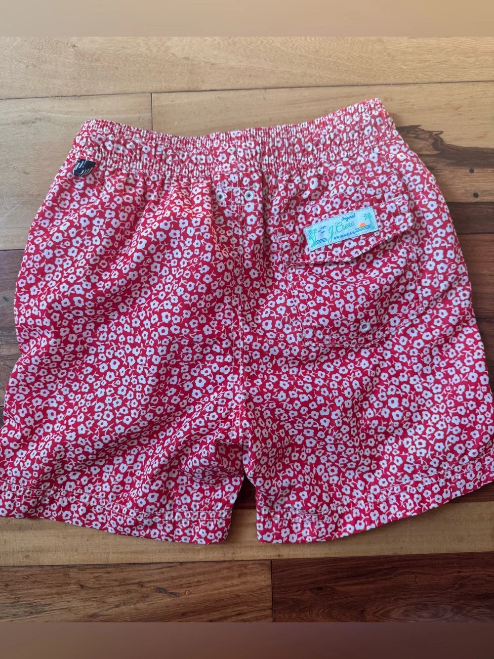J. Crew Boy’s Crewcut Red Floral Drawstring Swim Trunks size 6